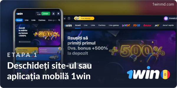 Intrați pe site-ul oficial sau deschideți aplicația mobilă 1win Moldova