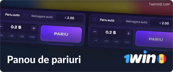 Panoul de pariuri al jocului Lucky Jet 1win din Moldova.