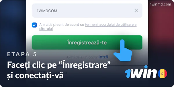 Dă clic pe „Înregistrare” și loghează-te în contul tău 1win.