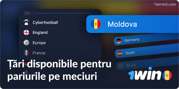 Țările de unde puteți paria pe fotbal prin 1win Moldova.