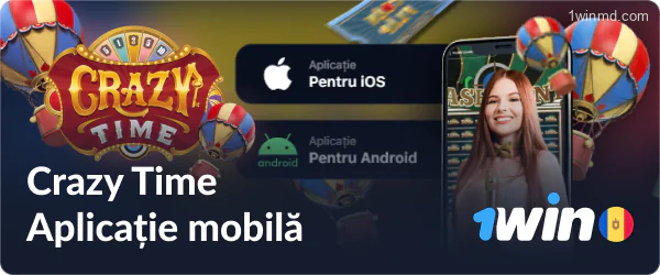 Jocul Crazy Time în aplicația mobilă 1win Moldova.