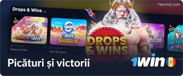 Picături și victorii în sloturile 1win MD Casino.
