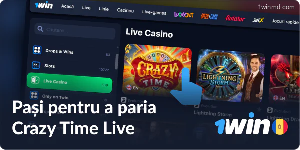 Ghid pentru a juca Crazy Time pe site-ul 1win din Moldova.