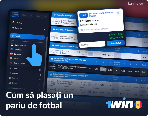 Pașii pentru a paria pe fotbal la 1win Moldova.