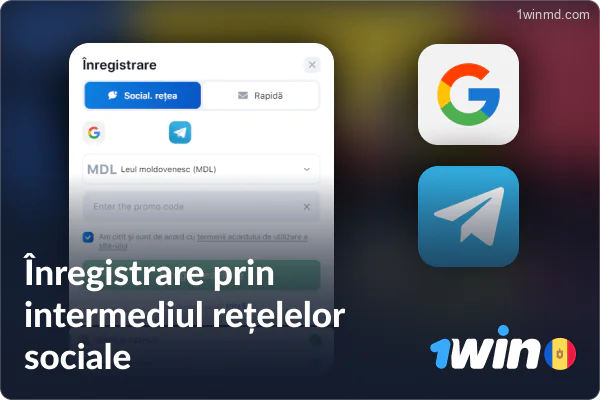 Înregistrare prin intermediul rețelelor sociale pe 1win MD