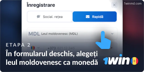 În fereastra de înregistrare 1win, alegeți moneda dorită pentru cont.