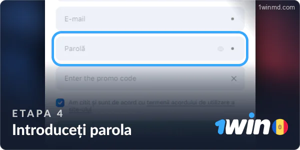 Pentru a continua procesul de înregistrare la 1win, alegeți o parolă.