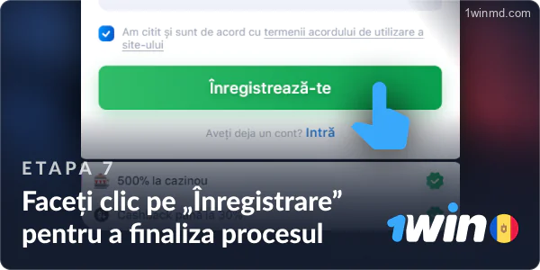 Faceți clic pe butonul „Înregistrare” pentru a încheia procedura de înregistrare la 1win.