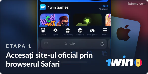 Vizitează site-ul 1win prin browserul Safari.
