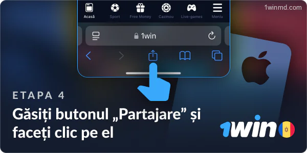 Apasă pe butonul „Partajare” pentru a începe descărcarea aplicației 1win.